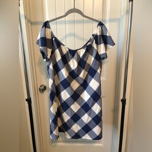 Off the Shoulder Southern Tide Dress l Blue and White l XL
